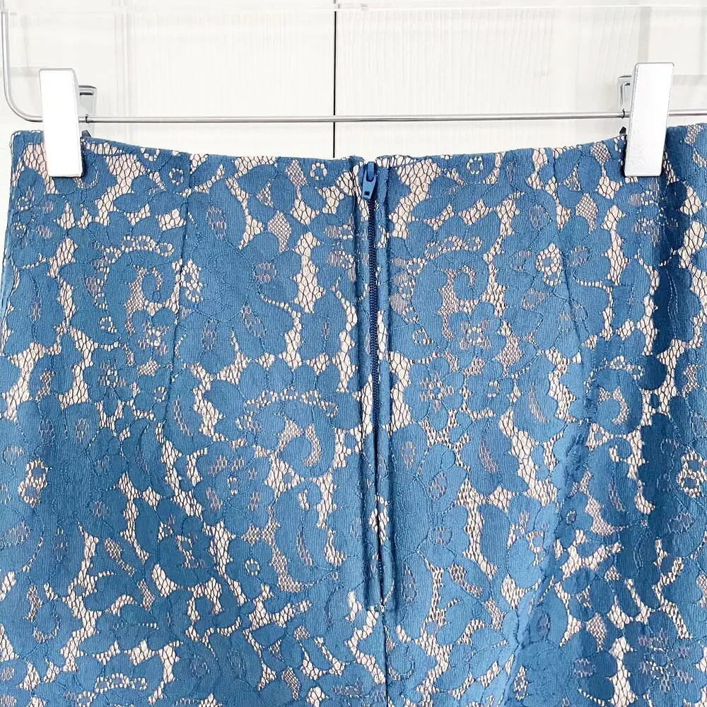 Keepsake The Label Every Way Blue Floral Lace Pencil Midi Skirt Romantic Glam